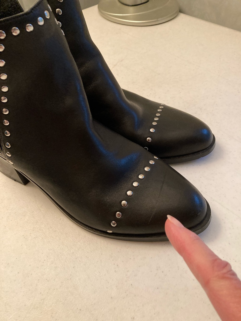 Steve Madden Black Leather Studded Ankle Booties - Picture 3 of 9